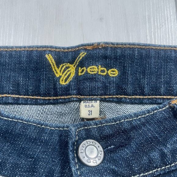 Vintage Bebe Y2k Low Rise Size 31 Flare Jeans Patchwork Rhinestone Distressed - Picture 9 of 16